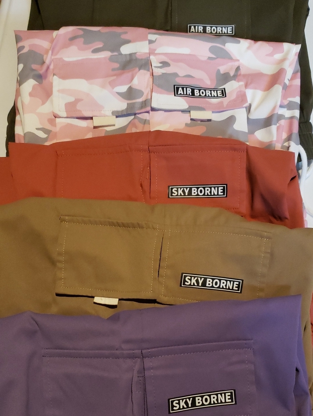 Sky Borne Women's Casual Pants — Purple, Tan, Rust & Pink Camo